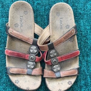 Taos Footwear Women’s Sandals - Red, Brown, and Black Adjustable Straps